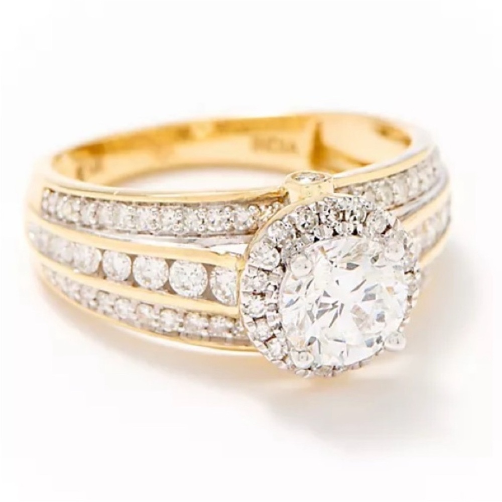 Fire Light Lab Grown 14K Gold Diamond Halo Ring 1.65 cttw. By QVC